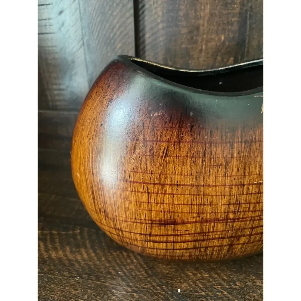 Vintage Handcrafted Wooden Sculptural Vase Ombre Organic Modern Japandi